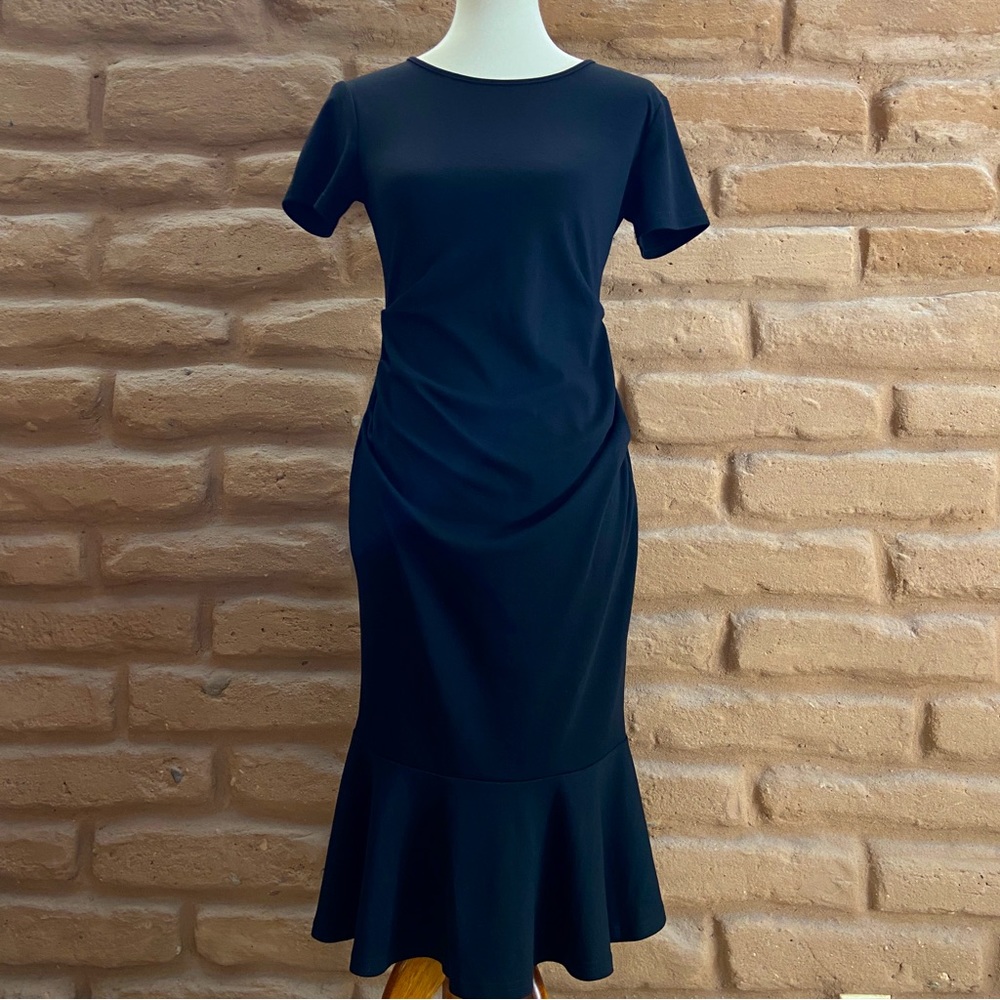 Flattering Black Knit Maternity Bodycon Flounce /Mermaid Dress - Size S